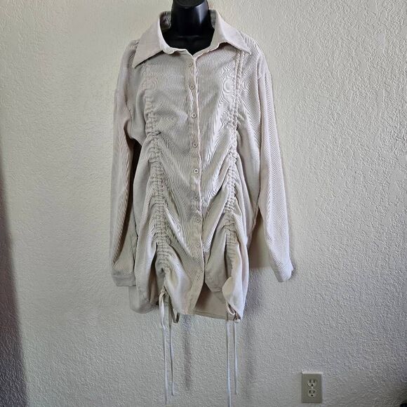 PrettyLittleThing Ruched Drawstring Shirt Dress - Picture 1 of 7